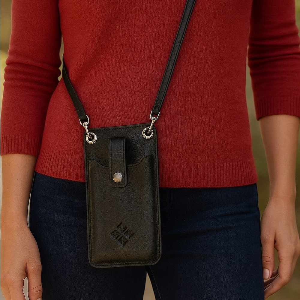 Patricia Nash Farleigh Phone Heritage Black Leather Crossbody Bag